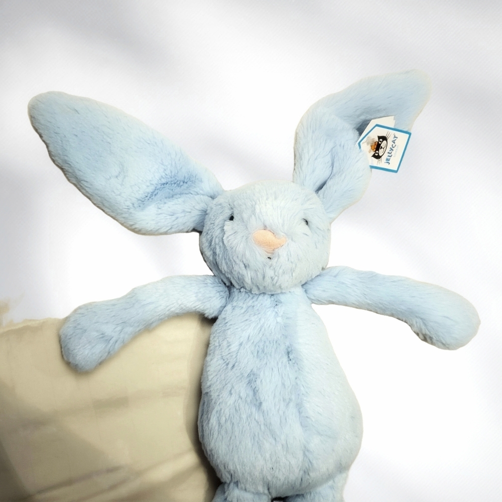 NWT Jellycat - London - Bashful Blue Bunny Stuffed Animal Rattle Toy [RETIRED]